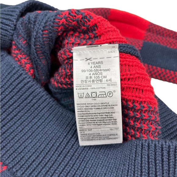 NWT GAP Plaid Cowl Neck Sweater 4T Navy Blue Red Holiday Buffalo Check Sweater - Picture 4 of 9